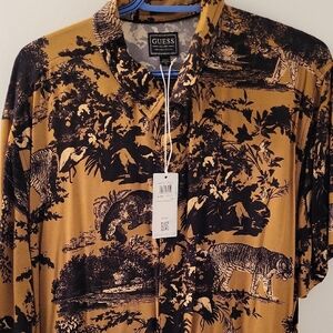 Guess Tan and Black Wildlife Print Shirt